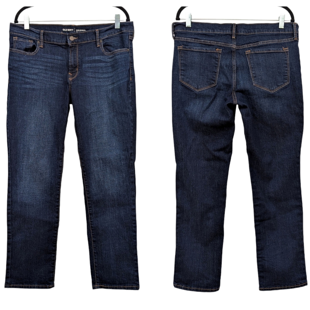 Old Navy Original Mid-Rise Jeans Straight Leg Whiskered Dark Wash size 12 Short - Picture 11 of 11